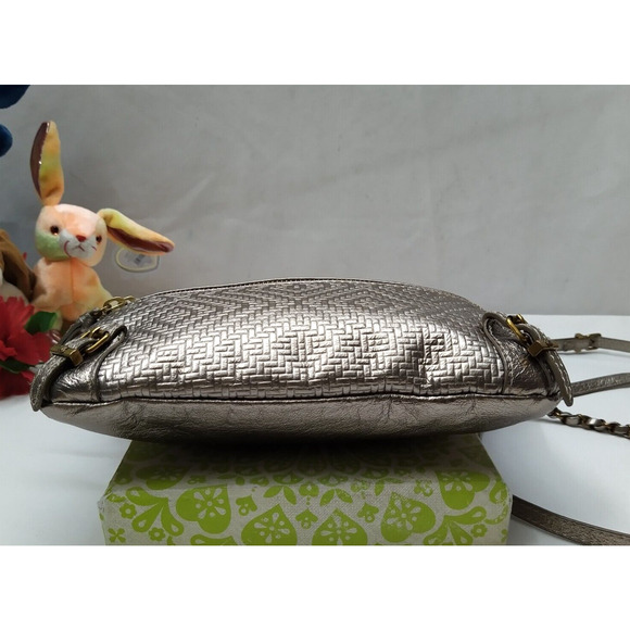 Elliott Lucca Metallic Gold Leather Zipper Closure Small Crossbody Bag - Picture 7 of 16